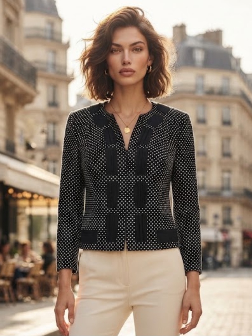 NWOT CAbi polkadot black white blazer